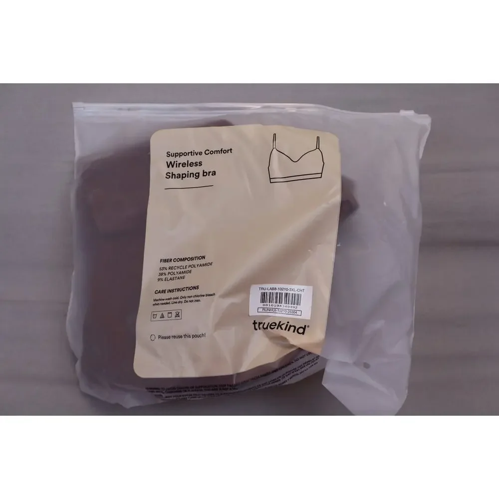NEW Truekind Supportive Comfort Wireless Shaping Bra Chocolate Brown Size 3XL